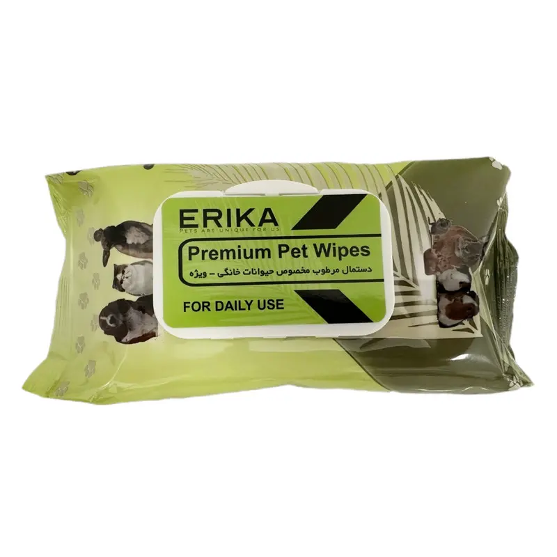 دستمال مرطوب ویژه کیفی اریکا (Erika) بسته ۵۰ برگی، رنگ سبز